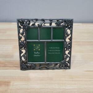 Romantic Cottagecore 5"x5" Collage Pewter Silver Tone Photo Frame Floral Buds